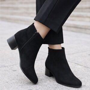 🔥 NWT Time & Tru Black Ankle Boots Size 9W Wide Zip Block Heel ✨